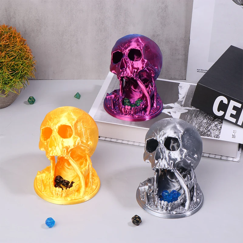 Skull Dice Tower 3D Printed DND Dice Rolling Tower Random 7PCS D20 Dice Set Included Tabletop Roleplaying Game Dice Roller Tower