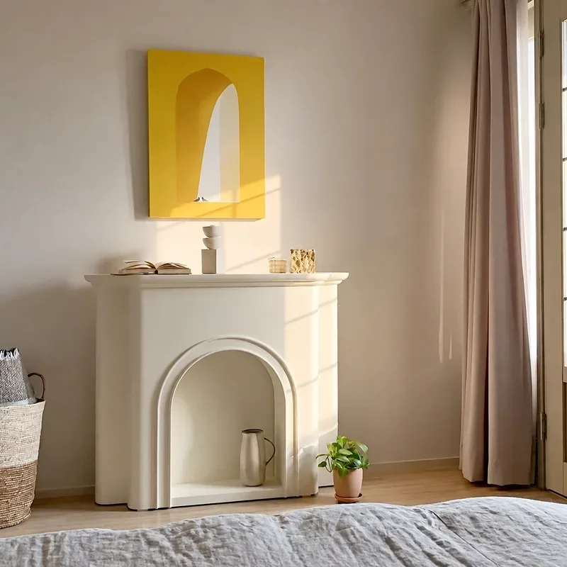 French Cream Style Luminous Fireplace Nordic White Decorative Cabinet Simple Living Room Photography Prop Porch Storage Unit