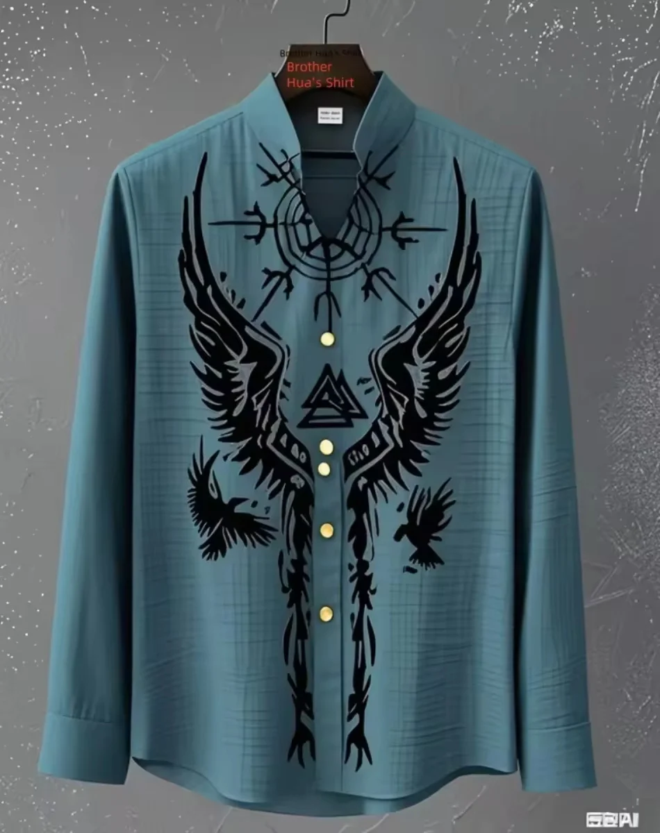 

Новая модная мужская повседневная удобная рубашка с длинными рукавами и пуговицами в стиле ретро с 3D принтом и карманами