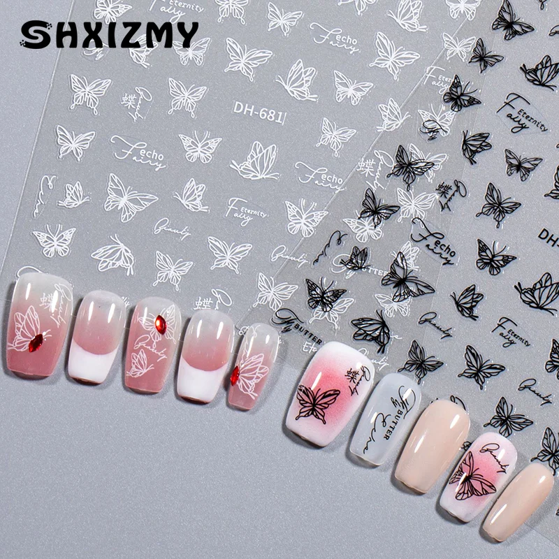 Fresh Butterfly Nail Stickers Japanese Super Immortal Black And White Butterflies Dance Gracefully Wear Nail Stickers