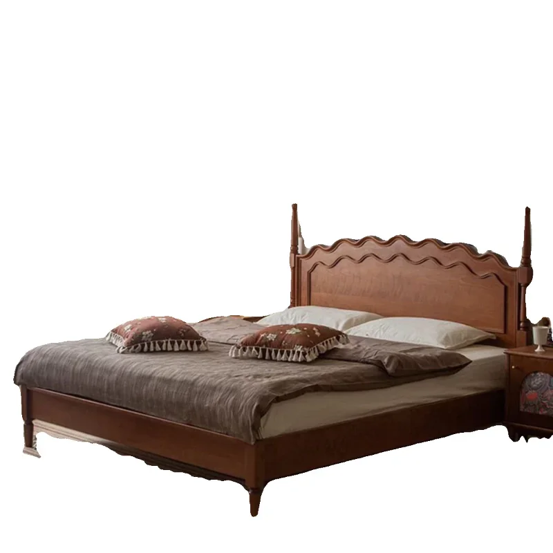 

French medieval pure solid wood bed 1.8 meters American retro master bedroom 1.5 meters double bed modern and simple