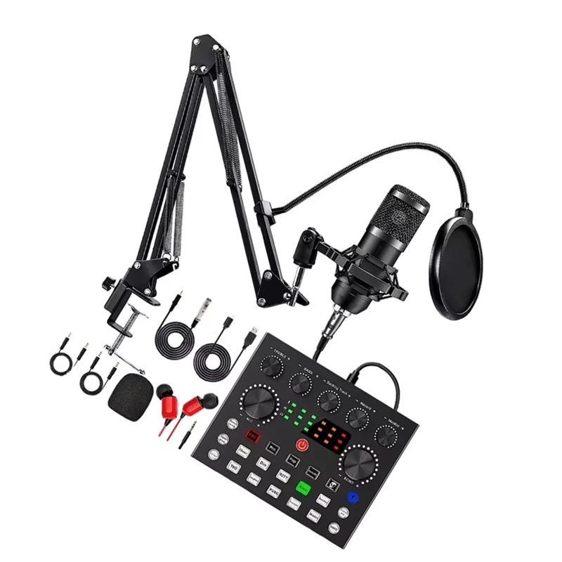 A37T-BM800 V8s مكثف ميكروفون صوت احترافي لتسجيل بودكاست الكاريوكي مع معدات بطاقة الصوت