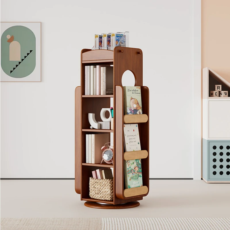 

Full solid wood children's rotating bookshelf on the ground, 360 degree student multi-layer picture book rack, baby