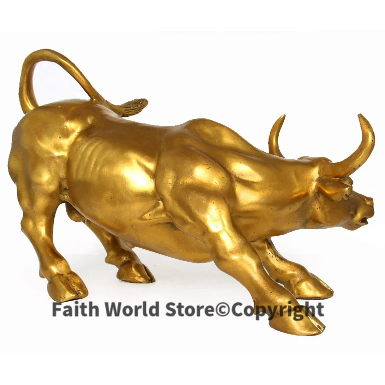 19CM # office home store business stock-market Mascot -efficacious Talisman Money Drawing gold Charging Bull brass statue