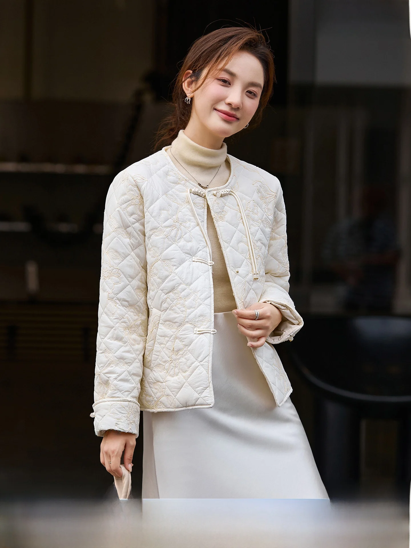 

New Chinese Style National Trend Button up Peach Color Cotton Jacket Women's round Neck Cotton Coat Thickened Long Sleeve Sho...