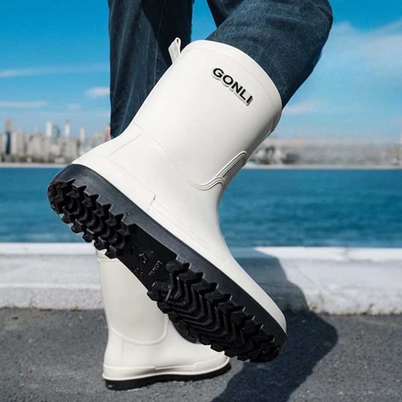 

Мужские резиновые сапоги на низком каблуке с алфавитом, увеличивающие рост, до середины икры, подростковая вода, высокое качество в продаже, уличная грязевая мужская обувь для взрослых