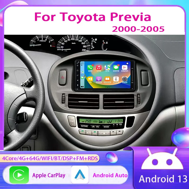 

2 Din Car Radio Carplay Android Auto 7”4G 64G Multimedia Player DSP RDS AHD GPS WIFI Autoradio For Toyota Previa 2000-2005