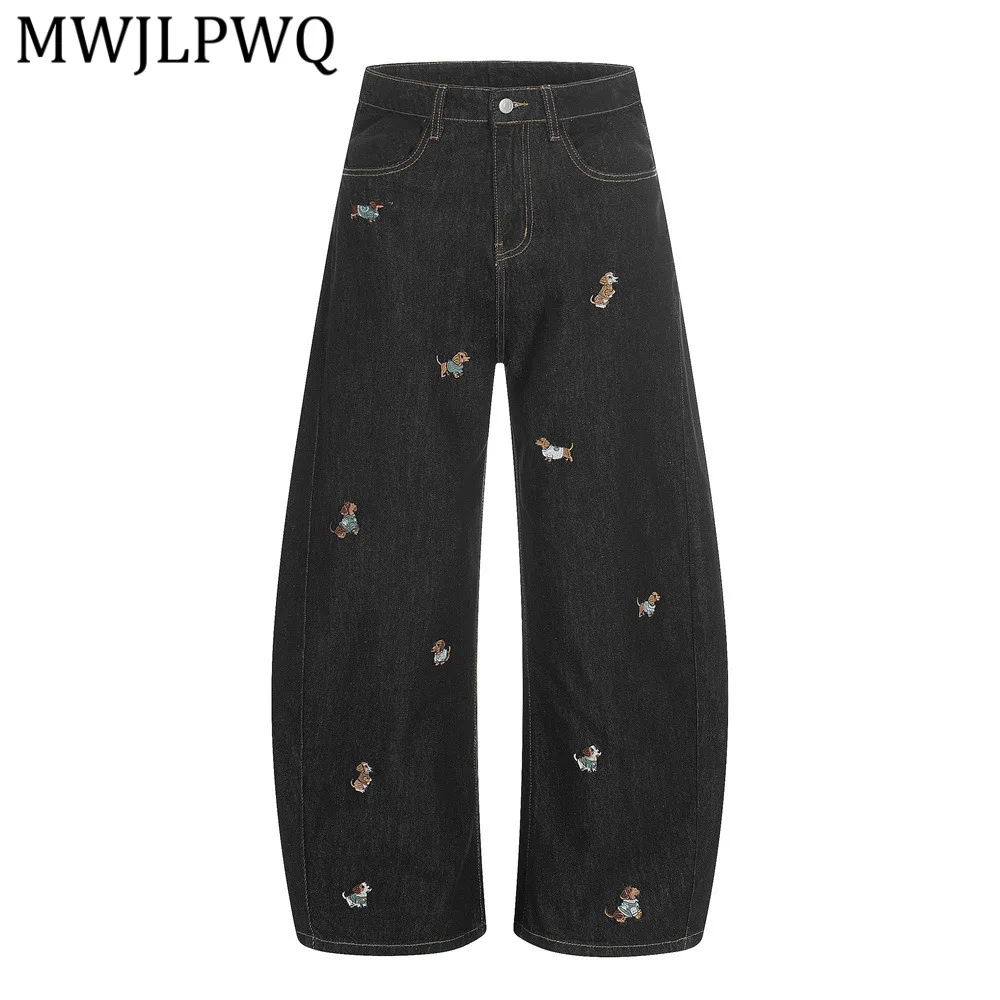 

MWJLPWQ Embroidered Design Machete Jeans For Men Unique Design Spring Autumn Loose Wide-Leg Pants Vibe Trendy Trousers 14642