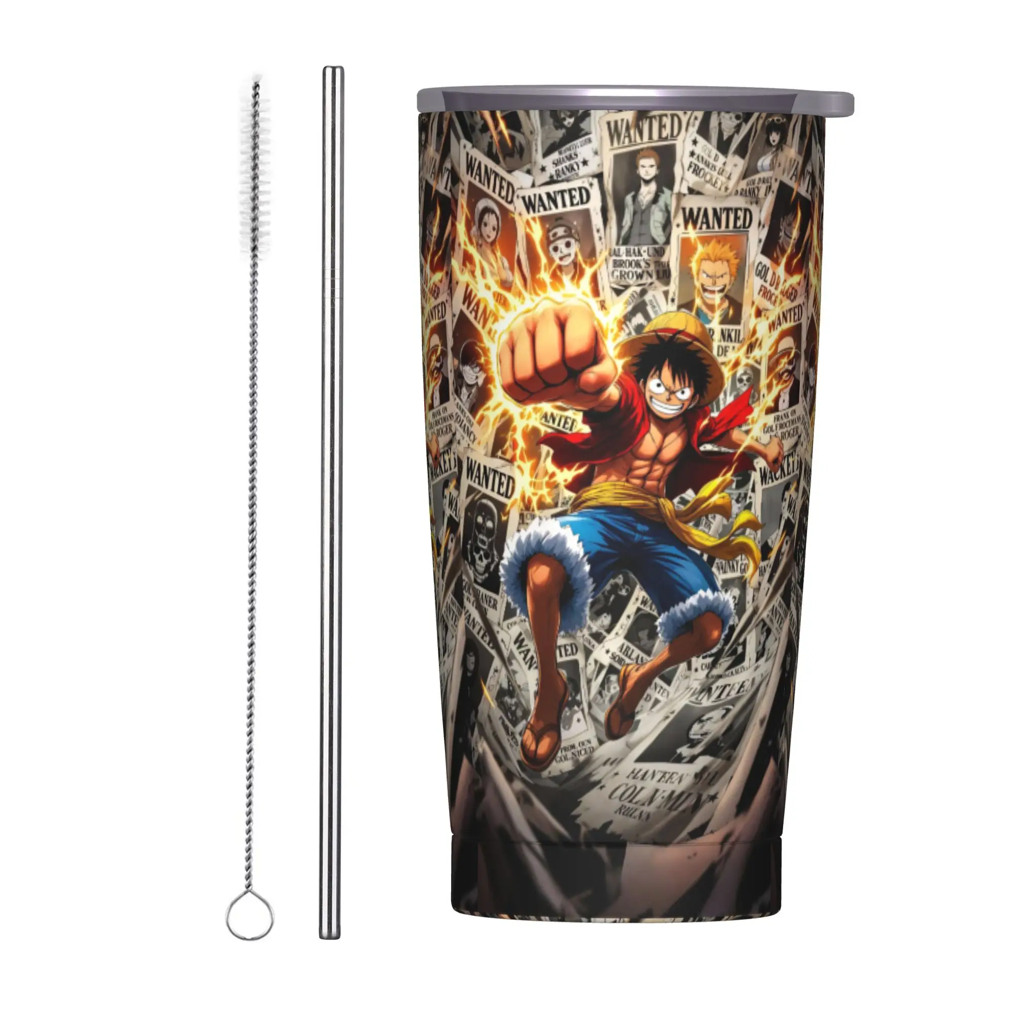 

Обезьяна Д Луффи, стакан из нержавеющей стали, дорожная термокружка с соломинкой и крышкой, большие автомобильные кружки, бутылка для горячих напитков, воды