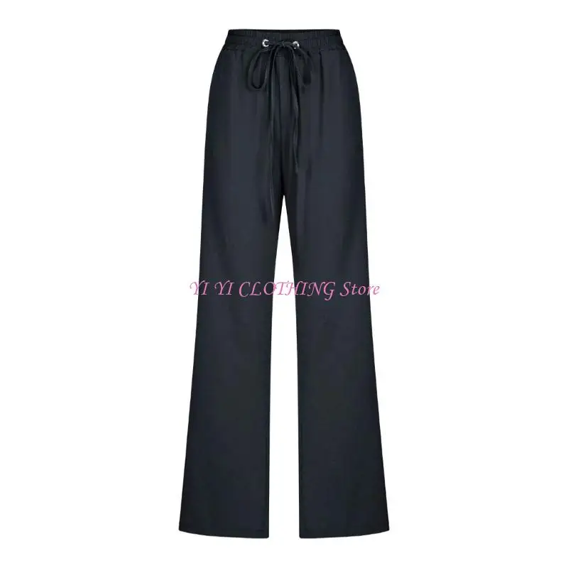 N5KF Cotton Linen Pants for Women Summer Casual High Waist Drawstring Beach Pants