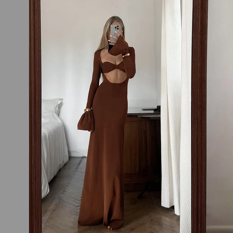 

2026 Autumn and Winter Sexy Hollow Butterfly Kink Slim Long Flared Sleeve Party Dresses Vestido Plus Size 9XL 8XL 7XL 6XL XXXXXL