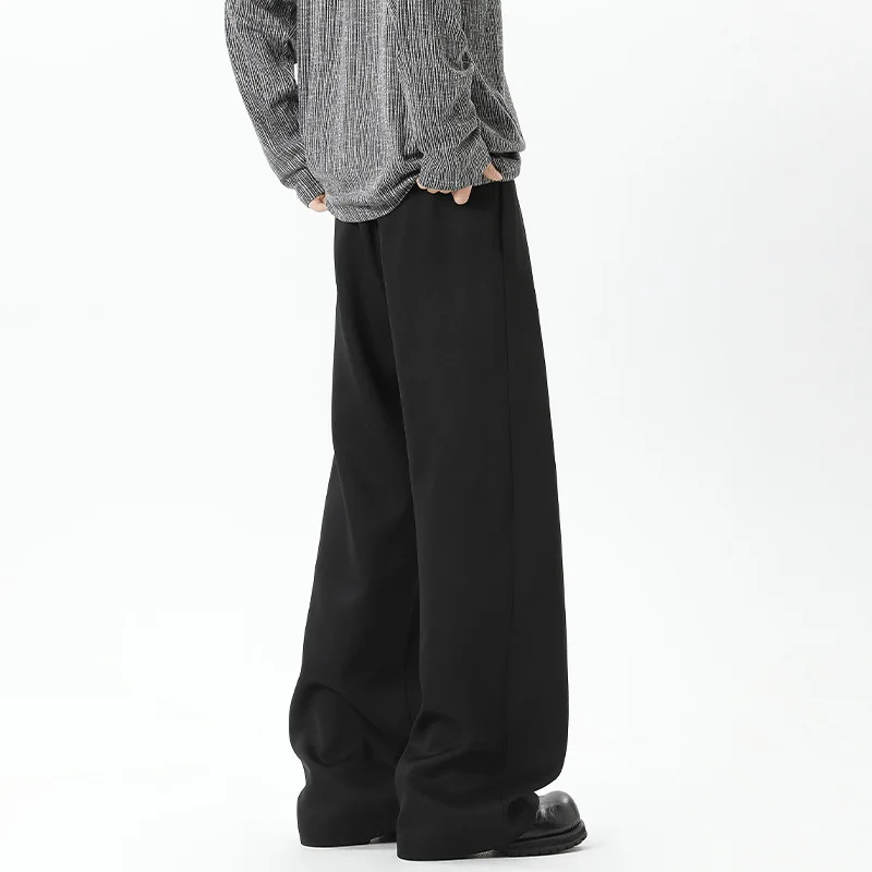 【Mirrordust】2025 Autumn Plus Size American Style Loose Black Wide-Leg Casual Business Pants for Men M-5X