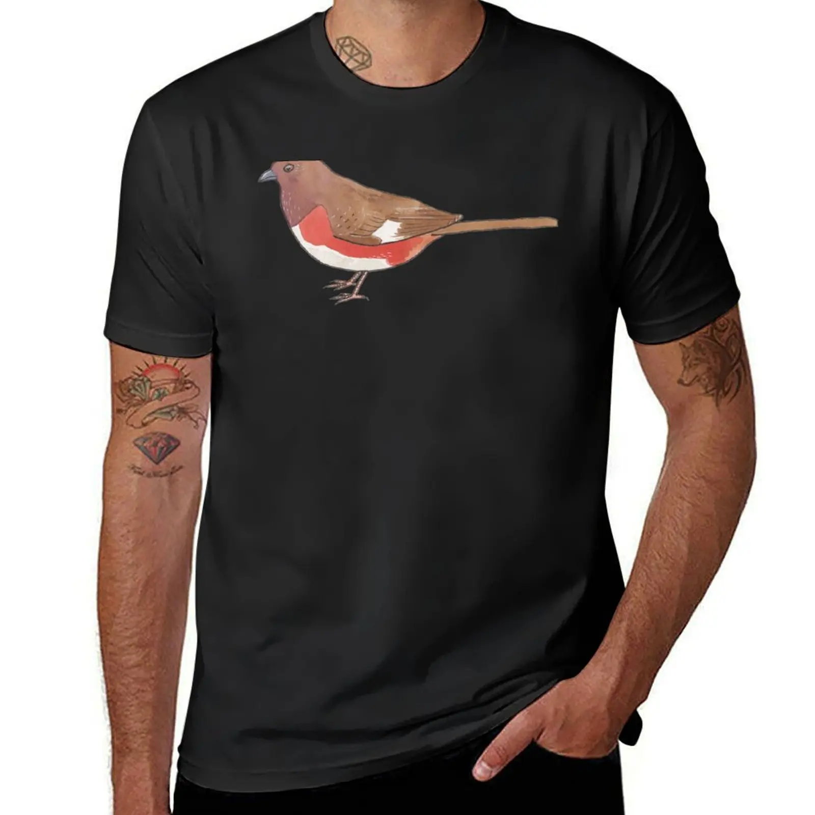 Female Eastern Towhee bird species art T-shirt customs Short sleeve tee Men's cotton t-shirt