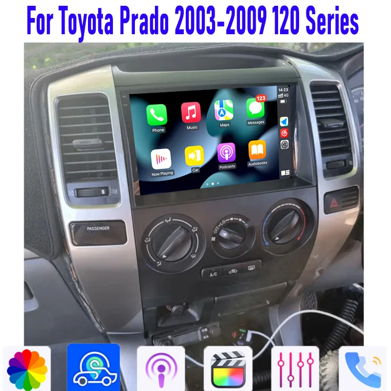 

9" For Toyota Prado 2003-2009 120 Series Car radio Stereo Head Unit Wireless Apple Carplay Android 15 Auto GPS Navi Camera WIFI
