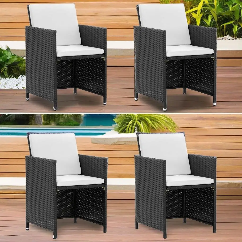 5-Piece Black Poly Rattan Patio Dining Set with Cushions for Outdoor Relaxation