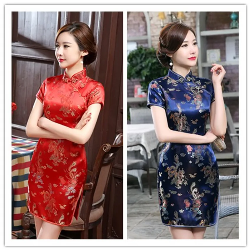 

Qipao размера плюс S-6XL женское сексуальное мини-чонсам с разрезом винтажное короткое платье Qipao с воротником-стойкой традиционное китайское платье Vestidos