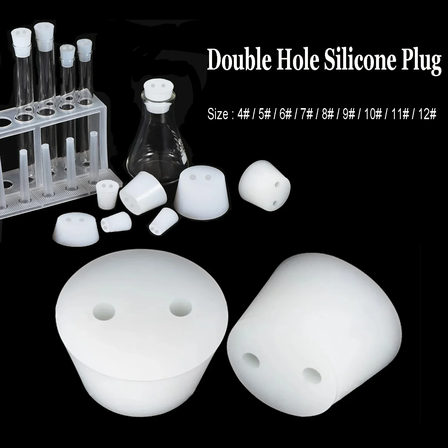 1-5Pcs 4#-12# White Tapered Silicone Stopper, Airtight Rubber Plug Bung Seals for Test Tubes Erlenmeyer Flasks Fermentation