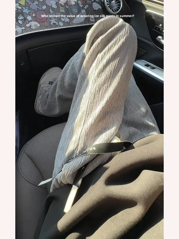 

Белые мужские летние брюки из ледяного шелка, тонкие, струящиеся, прямого кроя, повседневные, быстросохнущие, в американском стиле, свободного кроя, длинные штаны