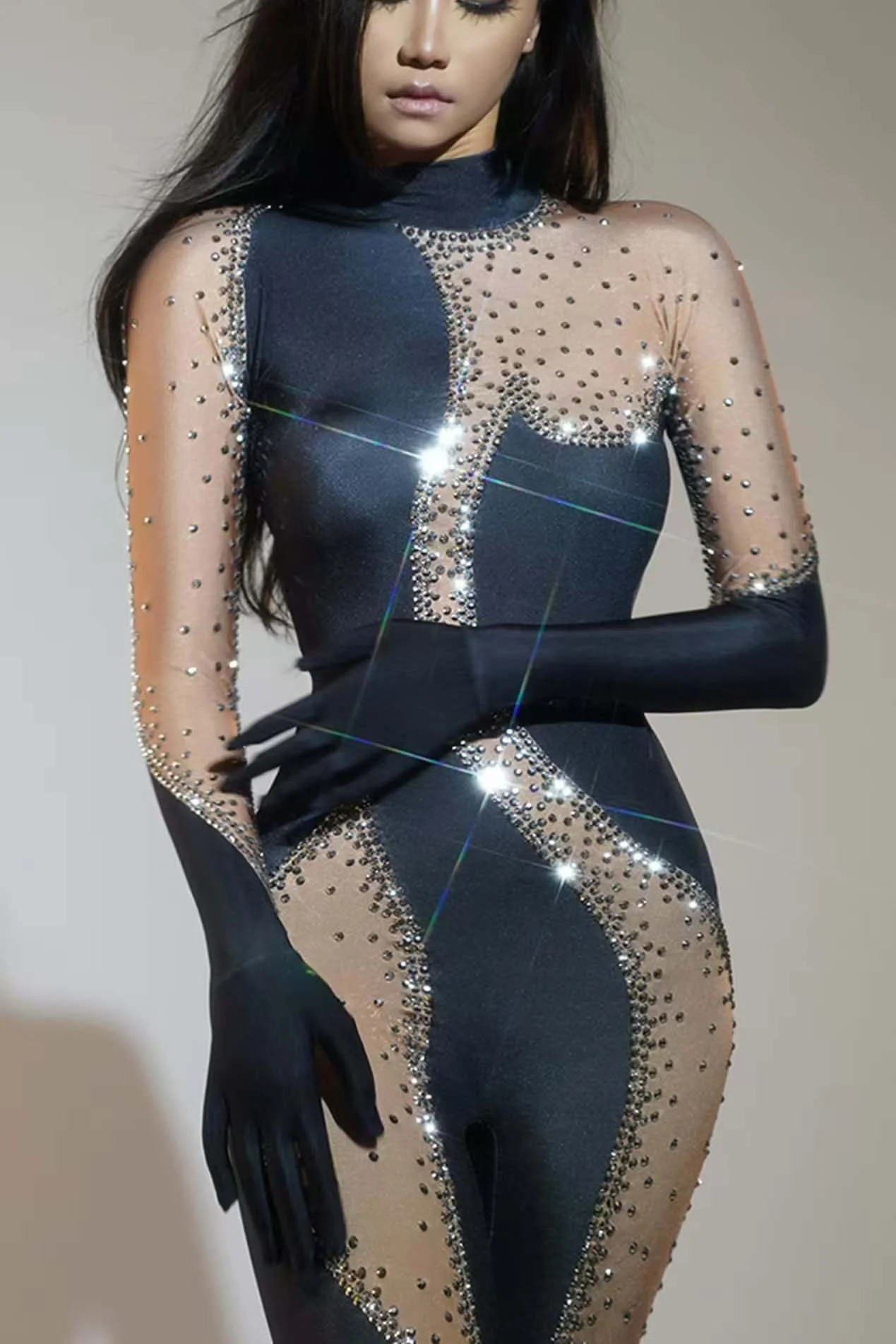 

Silie Sexy Women's Performance Jumpsuit Tight Rompers Shining Luxury Rhinstones Designer Nightclub Party Celebrate Stage Outfit