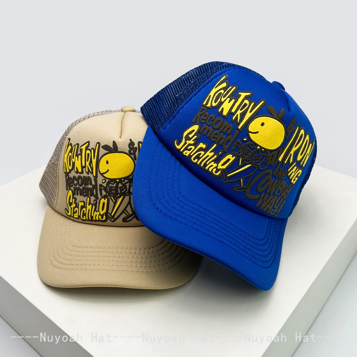 New Unisex Color Block 3D Printed Letter Rabbit Ear Smiling Face Baseball Hats Sunshade Hip Hop Breathable Trucker Caps Mesh ins