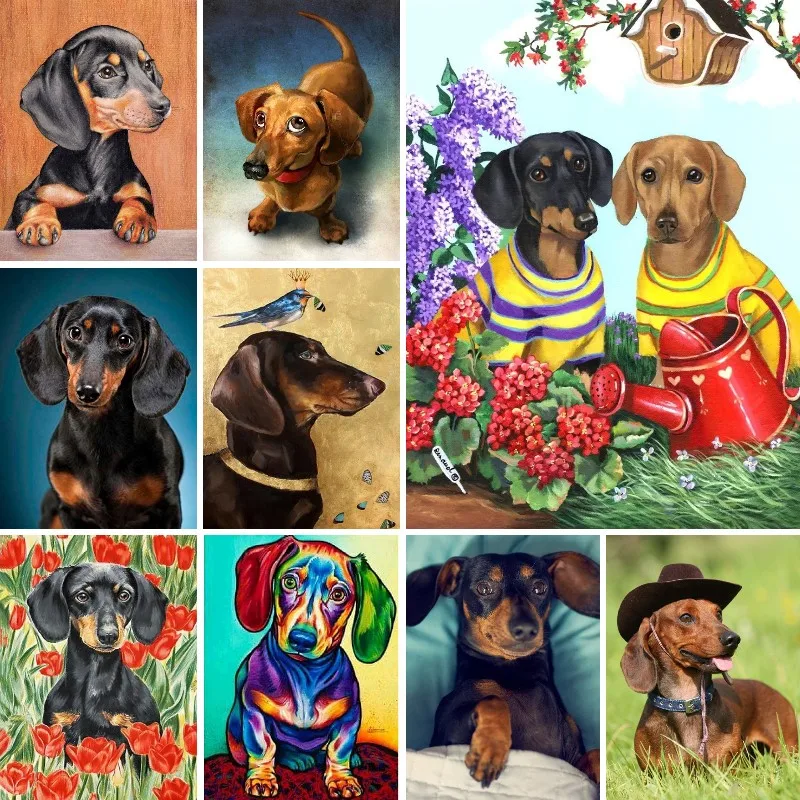 DIY Dachshund Dog Diamond Painting Wiener Puppy Diamond Embroidery Kit Mosaic Cross Stitch Kits Diamond Puzzle Art Home Decor