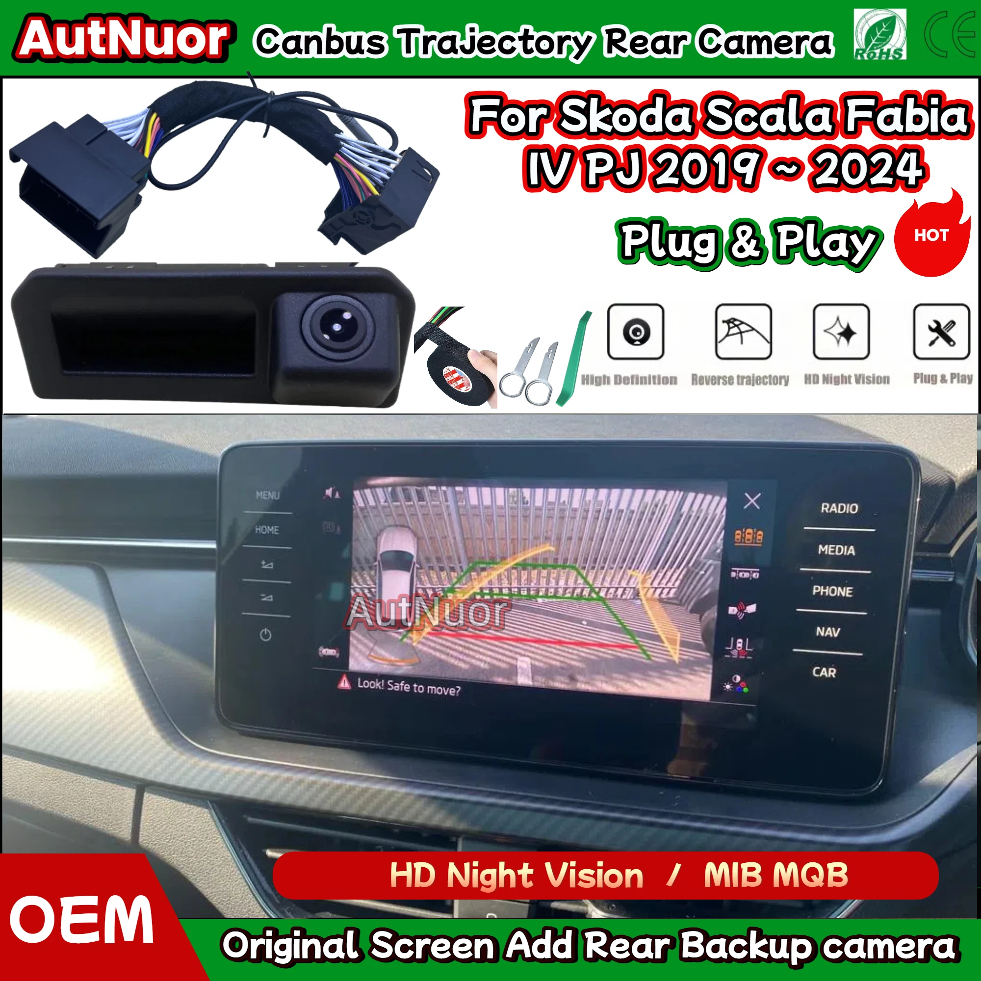 Canbus Rear Reverse Backup Camera For Skoda Scala Fabia IV PJ 2019 ~ 2024 Trunk Handle Camera MIB2 Plug & Play Without Coding
