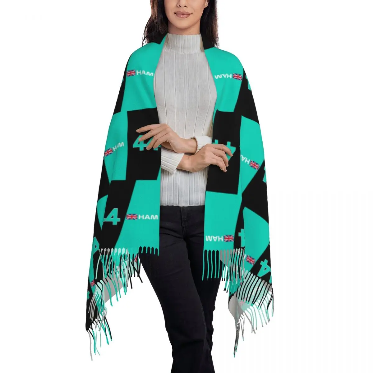 F1 Lewis Hamilton Mercedes AMG Scarf Tassel Scarves for Women Soft Warm Shawls and Wraps Large Fall Winter Shawl Wrap