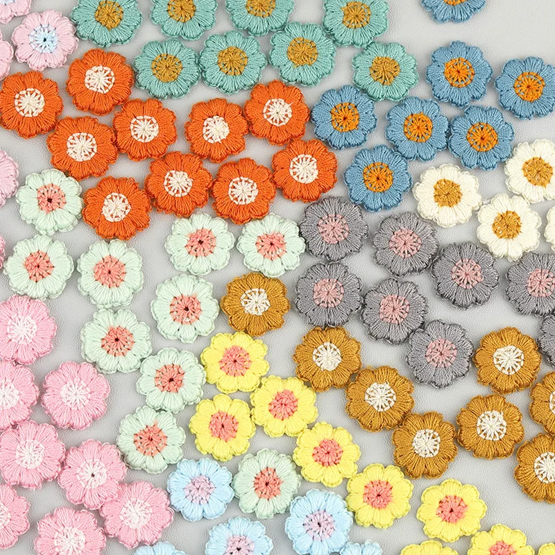 50pcs/lot Small Flower Patches Hand Stitch On Applique For Clothes Embroidered For Clothing DIY Motif Stripes Clothes 20mm