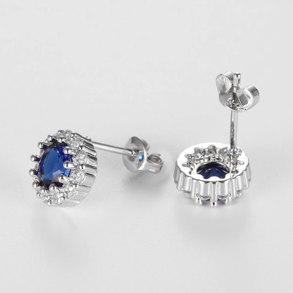 Pendientes geométricos de circonia cúbica para mujer, aretes minimalistas de piedra azul, Piercing para mujer