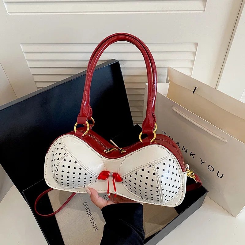 Funny Underwear Bra Bags for Women 2026 Novelty Polka Dot Shoulder Bag Woman PU Leather Party Luxury Creative Fashion Handbag