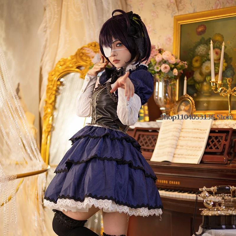 Disfraz de Anime Love, Chunibyo y otros delisiones cospaly Takanashi Rikka, disfraz de canto, vestido de Lolita, peluca femenina, cosplay de halloween