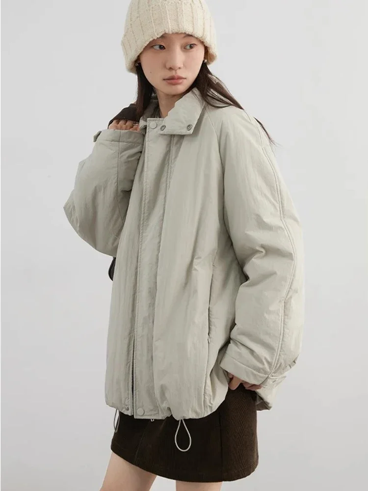 CHIC VEN Women Parkas Streetwear Loose Solid Stand Collar Female Jacket Mid Length Woman Coat Sports Autumn Winter 2024