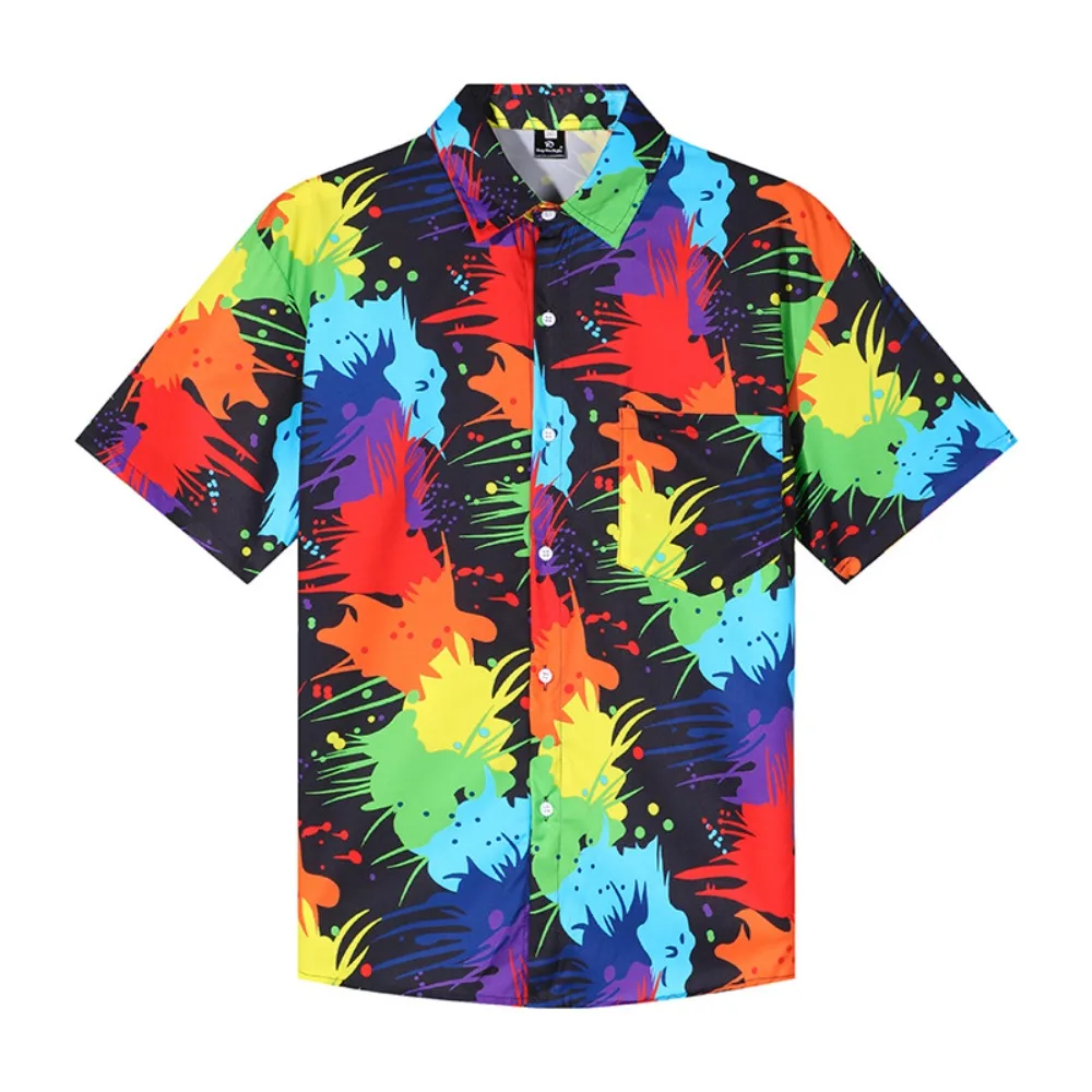 

Chic V-neck Short Sleeve Floral Shirts Loose Bohemia Style Flower Blouse Women Hawaii Colorful Beach Shirts Streetwear