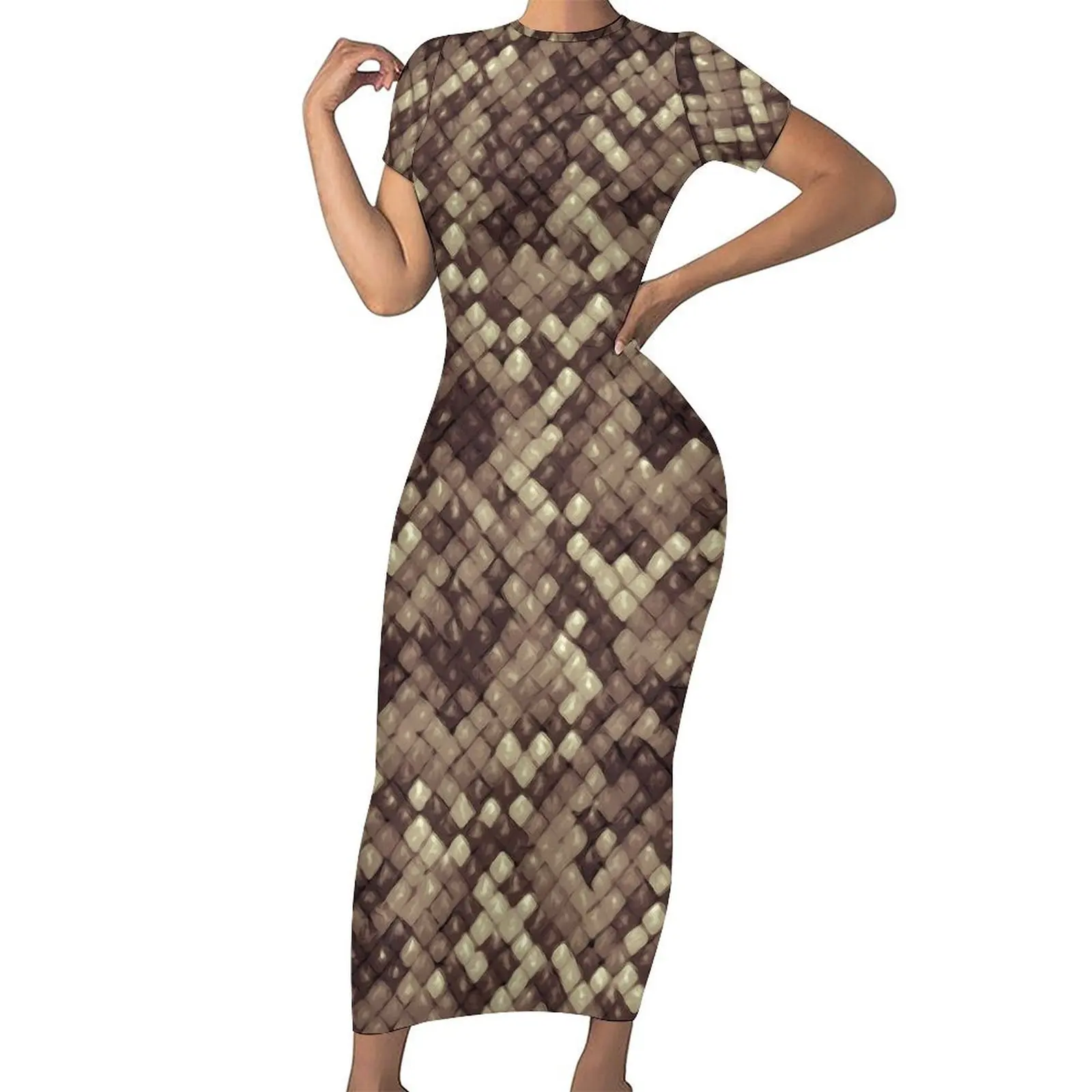 Snakeskin Python Bodycon Dress Female Animal Print Vintage Maxi Dresses Summer Short Sleeve Fashion Custom Oversized Dress