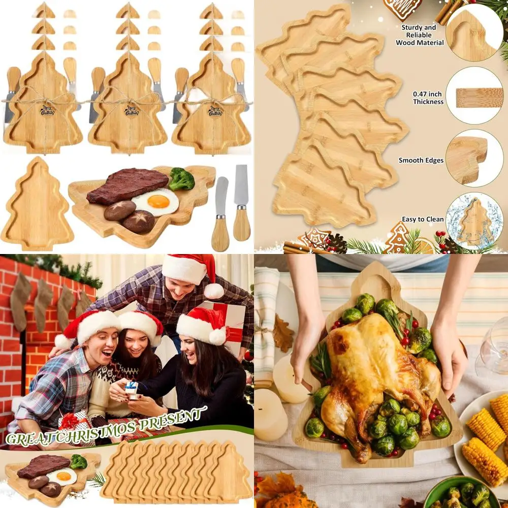

Набор из 12 бамбуковых разделочных досок в форме рождественской елки с сырными ножами — объемные праздничные доски для приготовления мясных изделий для кухни и вечеринки