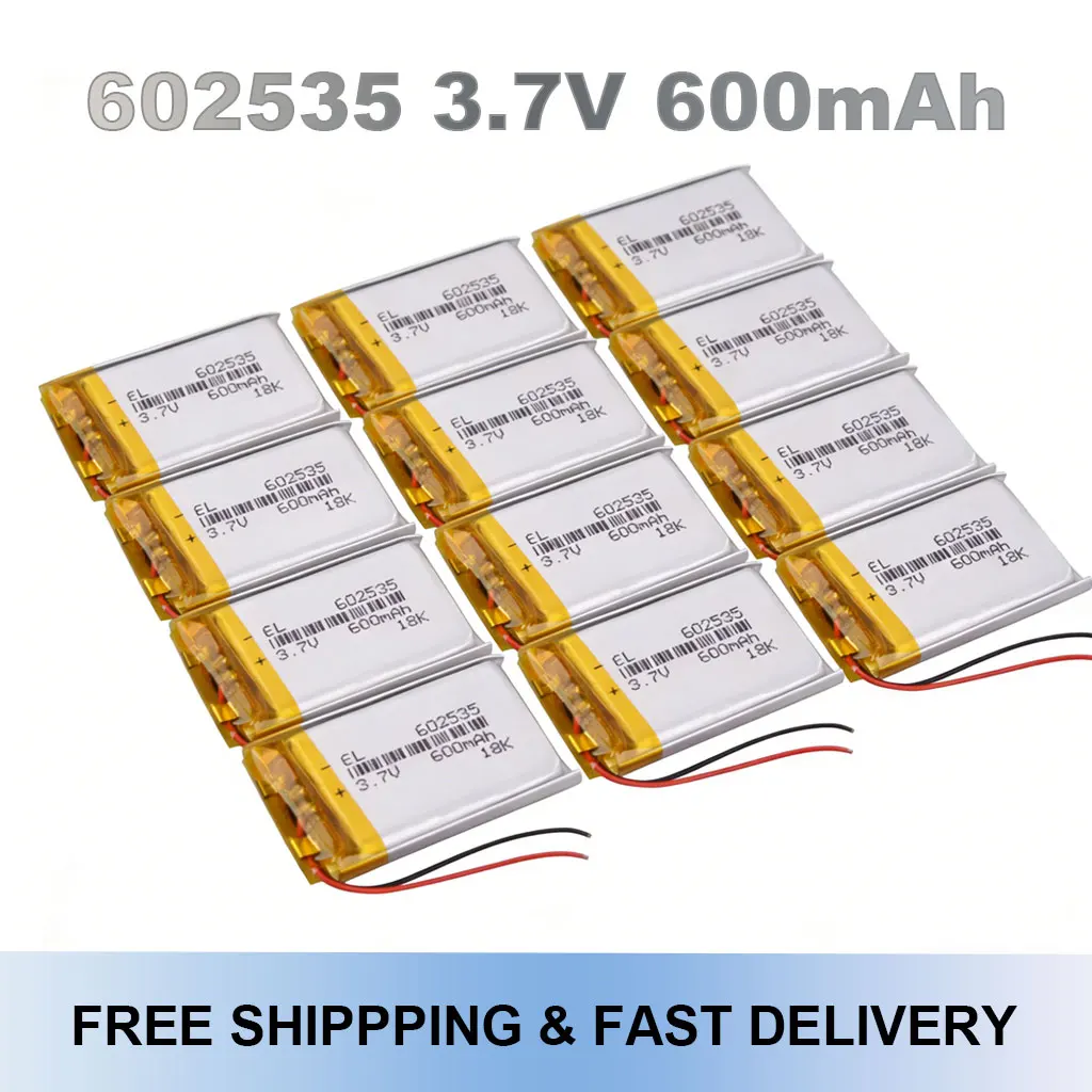 602535 3.7V 600mAh Rechargeable Lithium Polymer Lipo Battery JST 2.0 2P JST 1.25 2P Plug