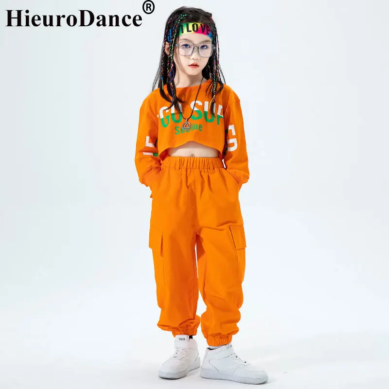 Girls Hip Hop Pants Girl Jogger 2 Pcs Set Kid Printed T-shirt Dance Clothes Girl Jazz Costumes Child Street Costume Streetwear