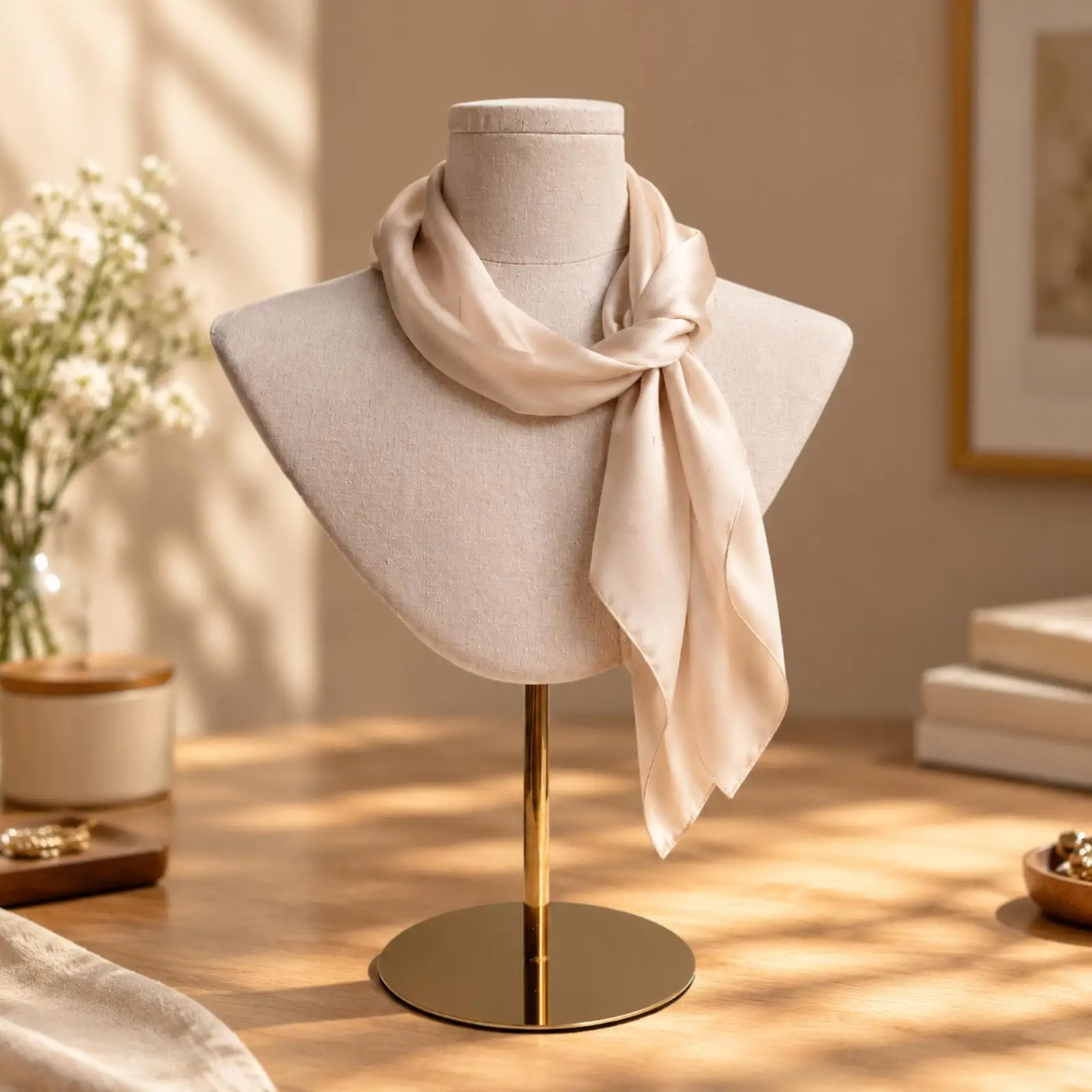 Jewelry Display Bust Stand Adjustable Height Padded Surface for Necklaces Scarves for Retail Counter Showcase