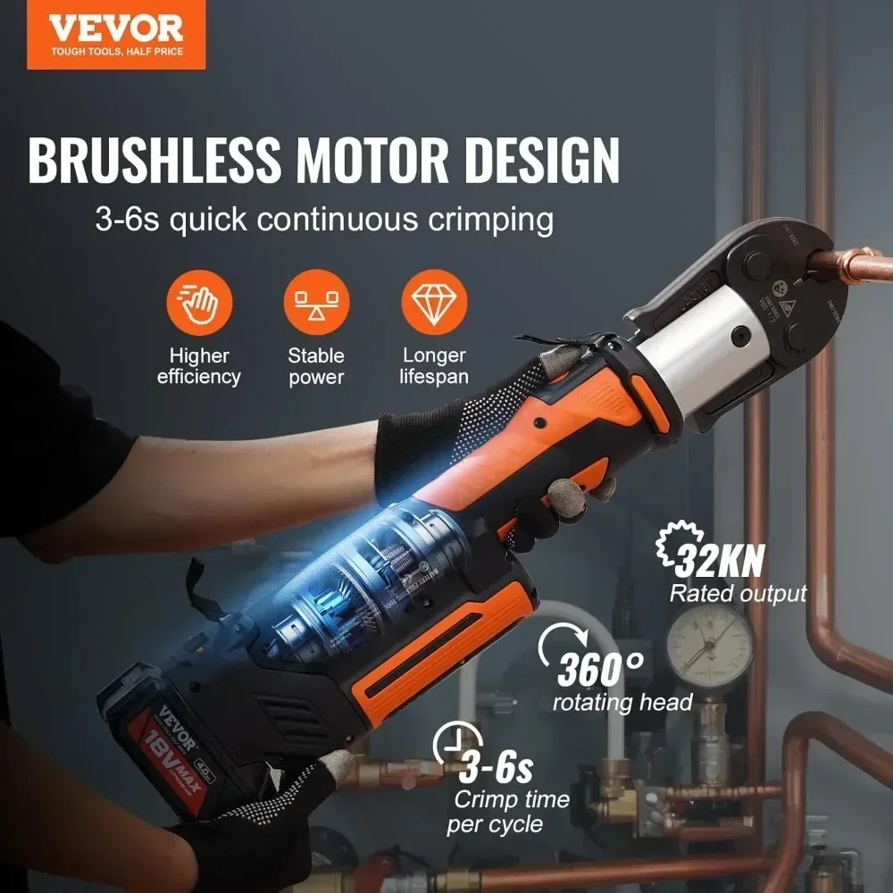 Flash Sale 18V ProPress Electric Pipe Crimping Tool Kit for Copper Pipes Sizes 1/2 to 2 Inches