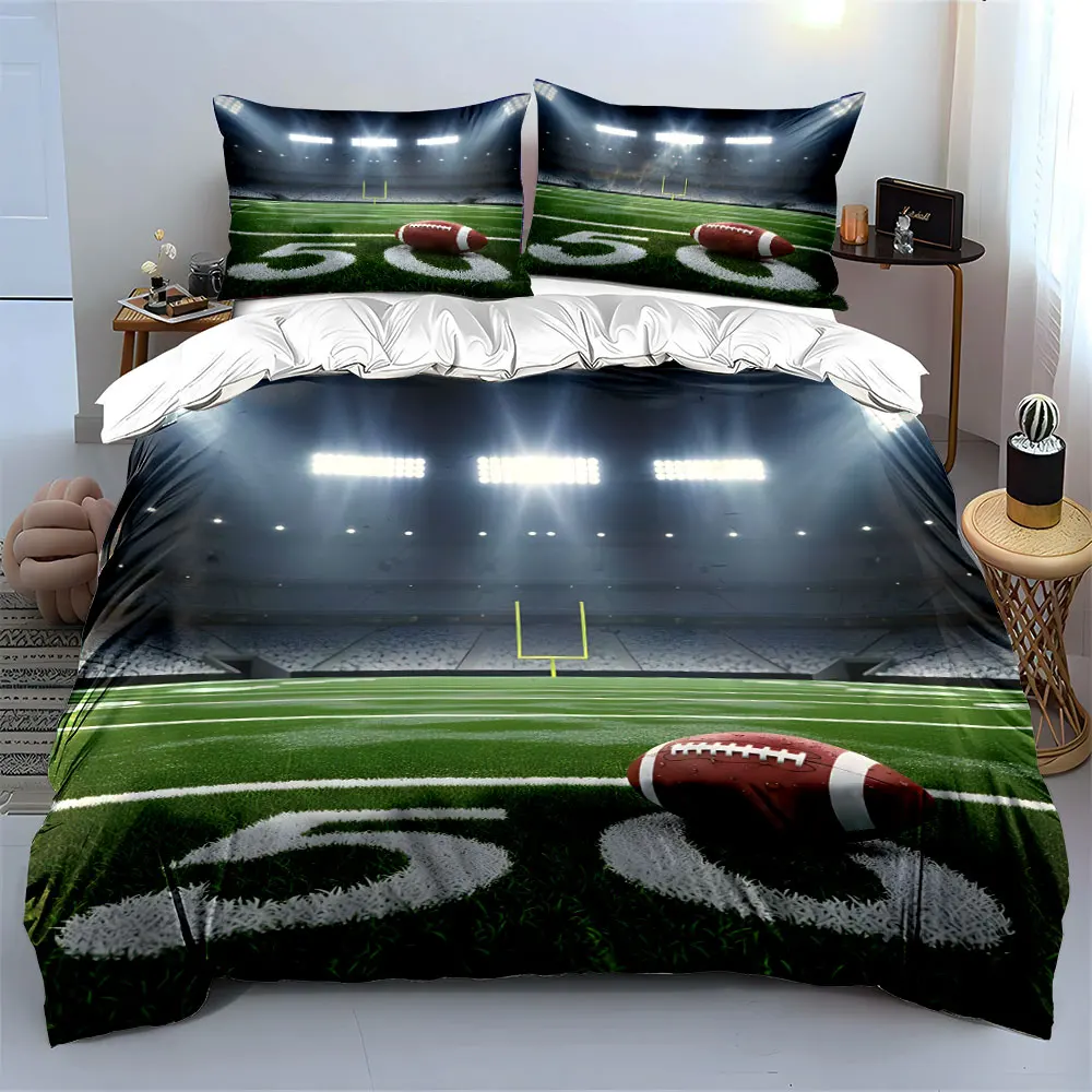 Football field 50-yard line nighttime scene Print Soft Comfortable Duvet Cover Bedding Set Included 1*Duvet Cover 2*Pillowcases