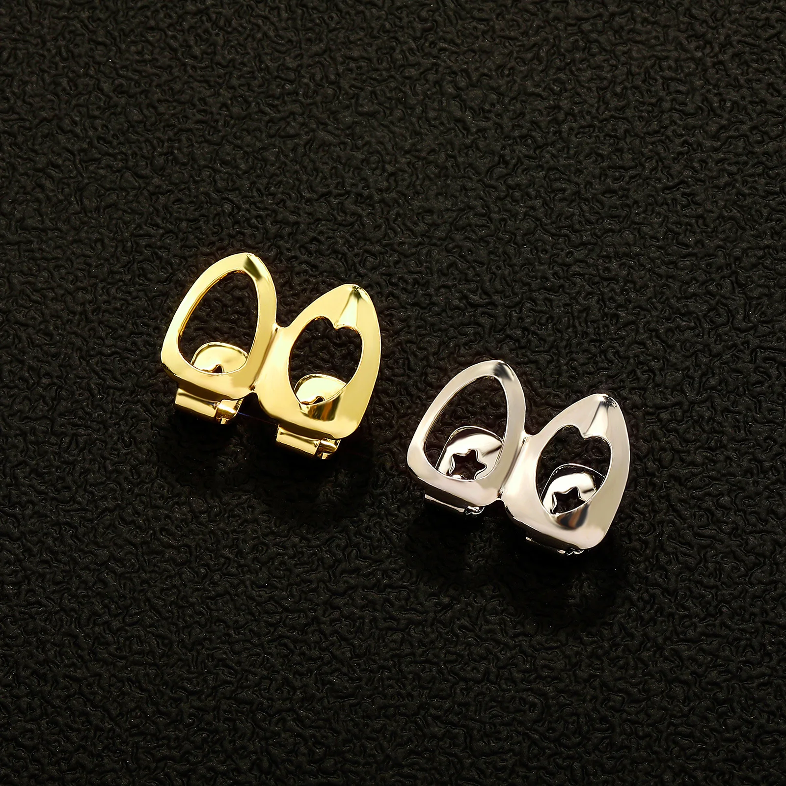 RACHELZ بسيطة مزدوجة الجوف القلب الأسنان قبعات للنساء الرجال المجوهرات الهيب هوب لامعة الأسنان Grillz الأقواس شوايات الأسنان #5