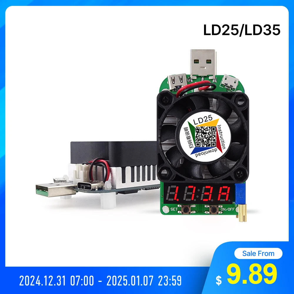 RD LD25 LD35 USB Interface Electronic Load resistor Discharge battery test LED display fan adjustable current voltage 25w