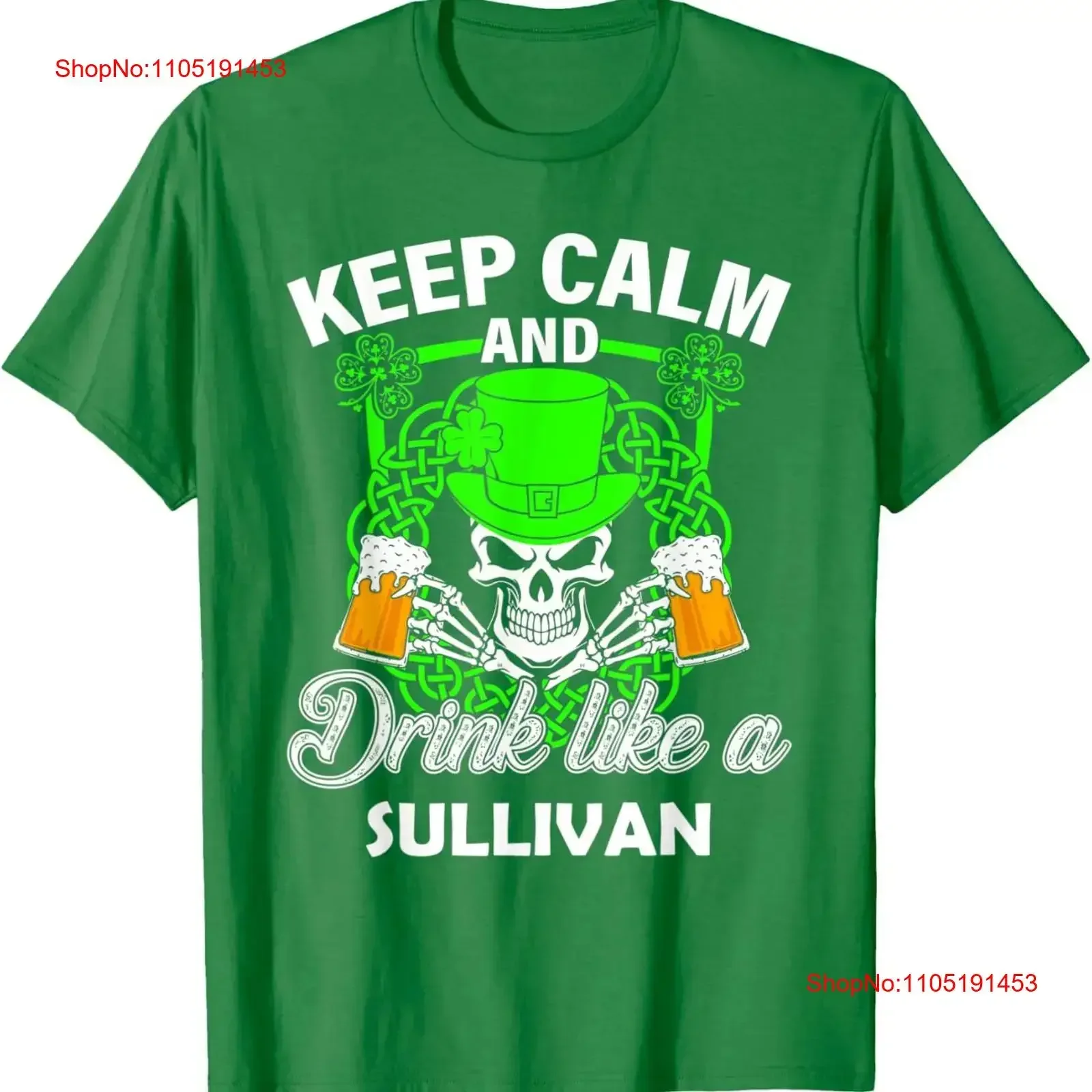 

Keep Calm Drink Like A Sullivan St Patricks Day Skull Leprechaun Graphic Tee Shirt Cotton Men
