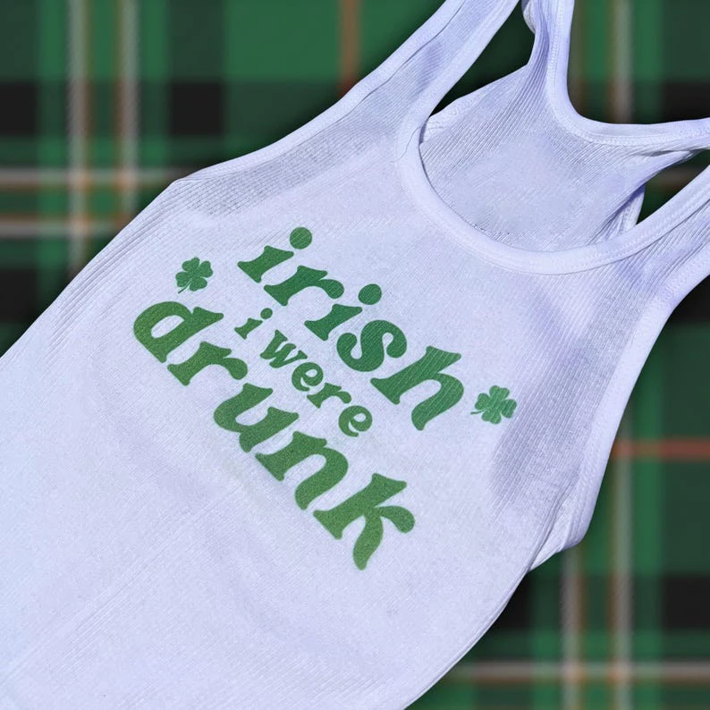 Irish I Were Drunk Tank Gothic Style Top 20 Inch Vest Emo Girls Aesthetic Letter Print Grunge Goth Camisole Top Female Clothing