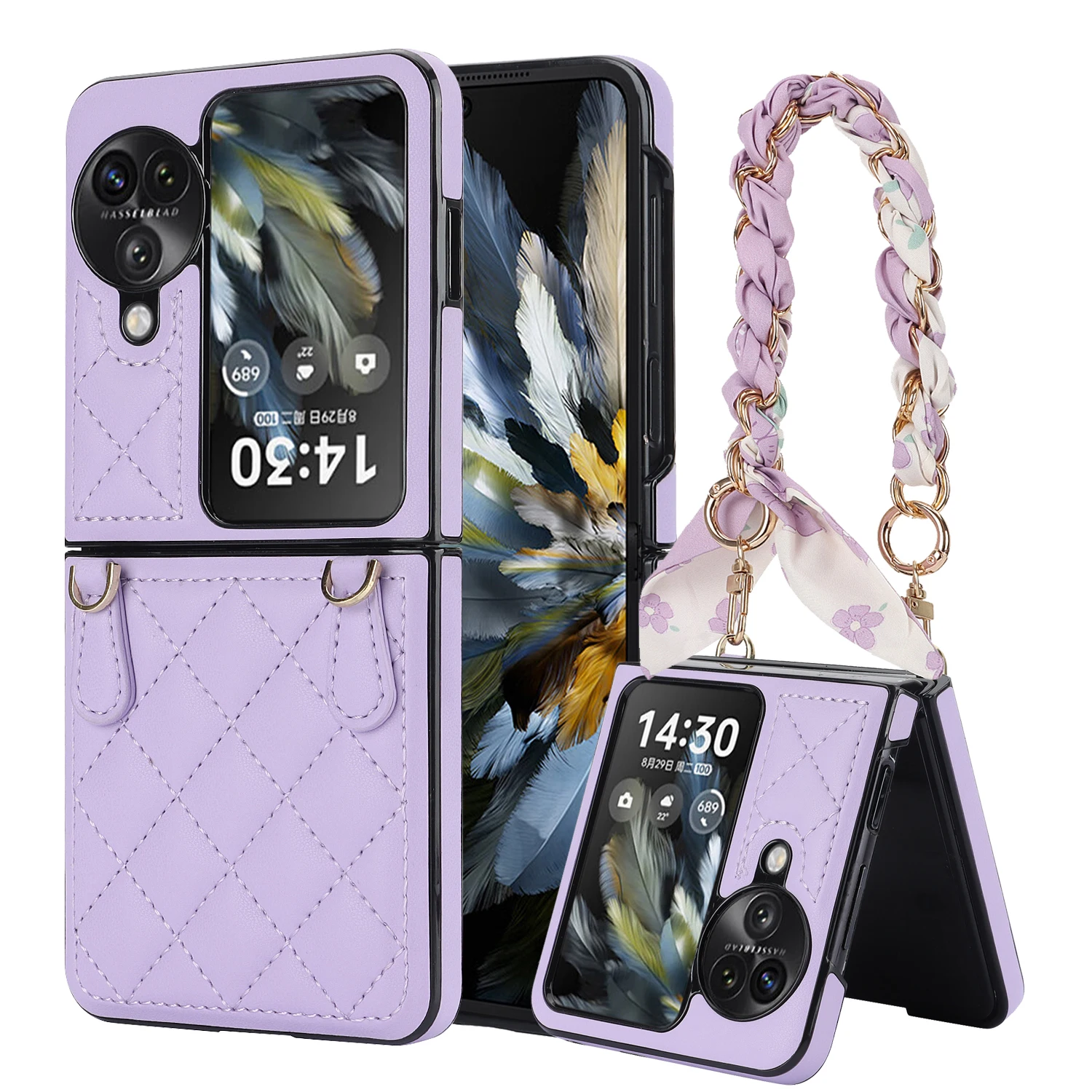 Luxury Leather Wrist Strap Phone Case for OPPO Find N2 N3 Flip with Protection Shockproof Adjustable Lanyard Cover Woman