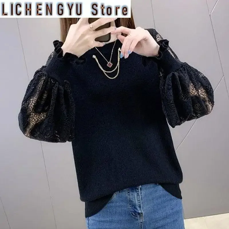 New Spring and Autumn Fashion Trend Hollow Out Embroidered Round Neck Foreigner Versatile Loose Thin Long Sleeve Knitted Sweater