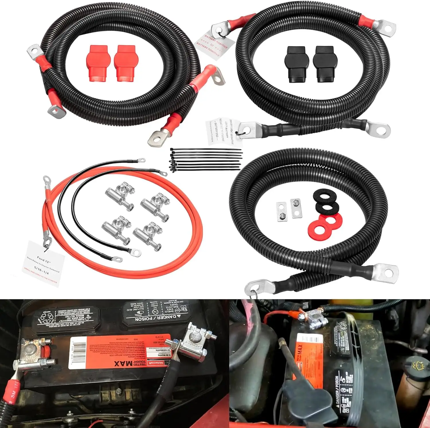 

MX For Ford 7.3L Powerstroke Battery Cables Replacement Kit for 1999-2003 Ford Superduty F250/F350/Excursion 2/0 Starter