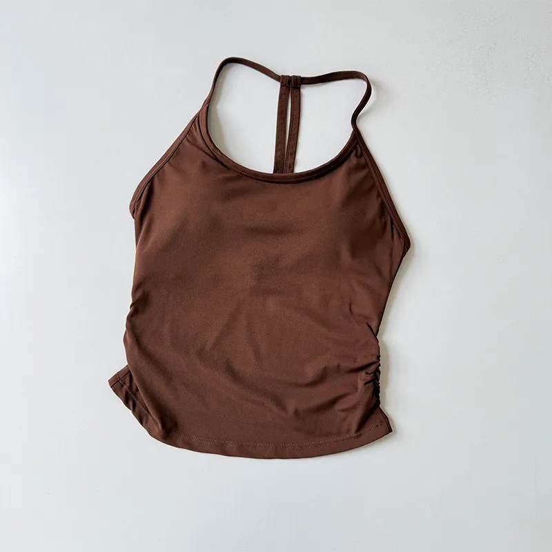 2-teiliges Nude High-Waisted Butt-Lifting Yoga-Set: Fitness-Cropped-Leggings, Sport-BH, stoßfestes Trainings-Oberteil und -Unterteil. – Detail 19