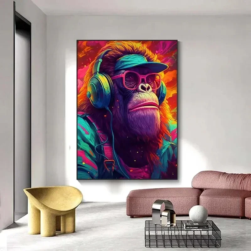 Graffiti Singing Monkey Canvas Painting Hip Hop Street Art Posters and Prints Pop Art Wall Picture Painting Living Room Home