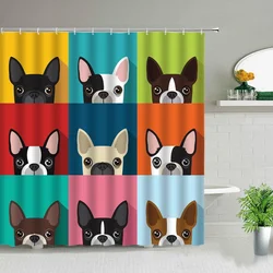 Funny Little Cat Dog Bathing Shower Curtain Cartoon Animals Printed Bathroom Curtain Set Waterproof Polyester Fabric Bath Screen
